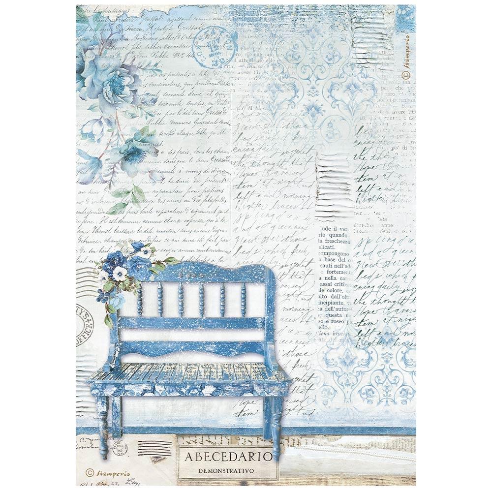 Stamperia Rice Paper Sheet A4 - Blue Land Bench