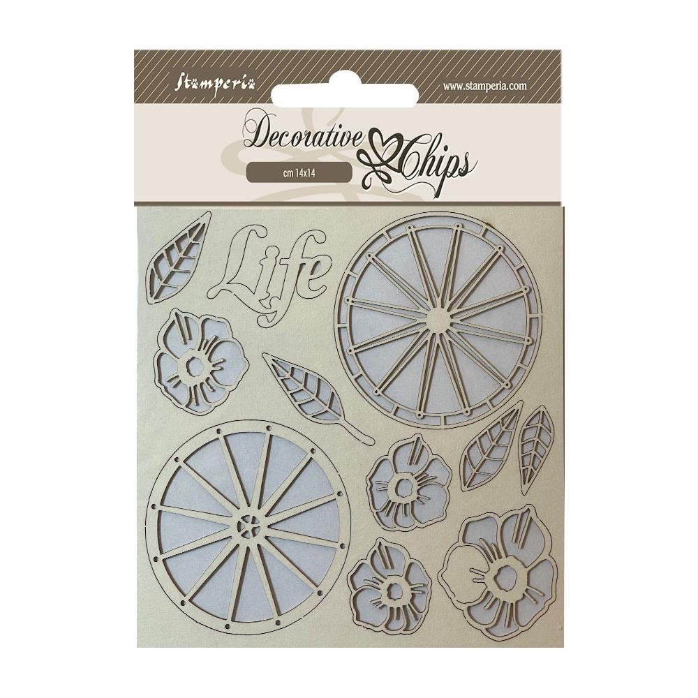 Stamperia Decorative Chips - Blue Land Life Wheels