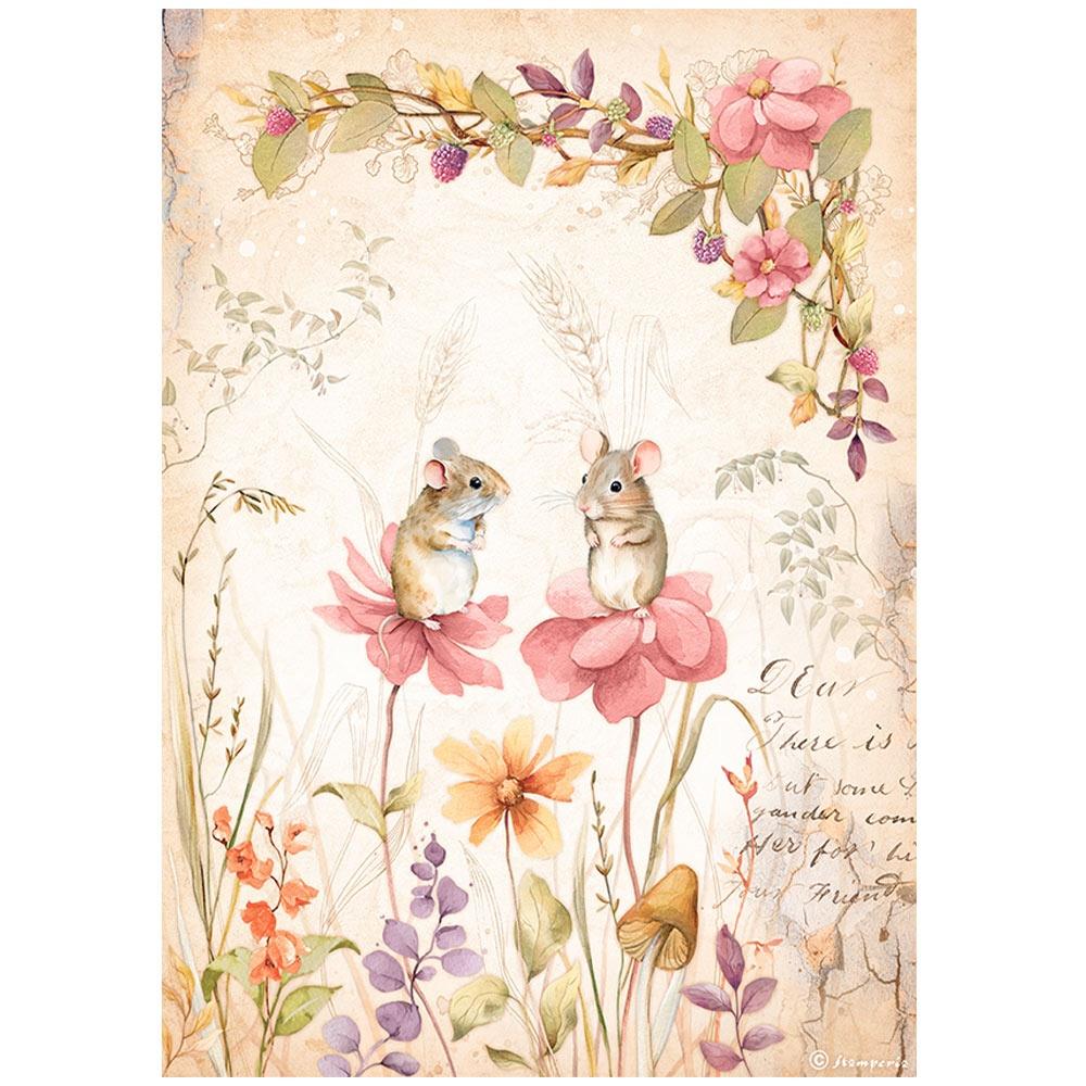 Stamperia Rice Paper Sheet A4 - Woodland Mice And Flowers