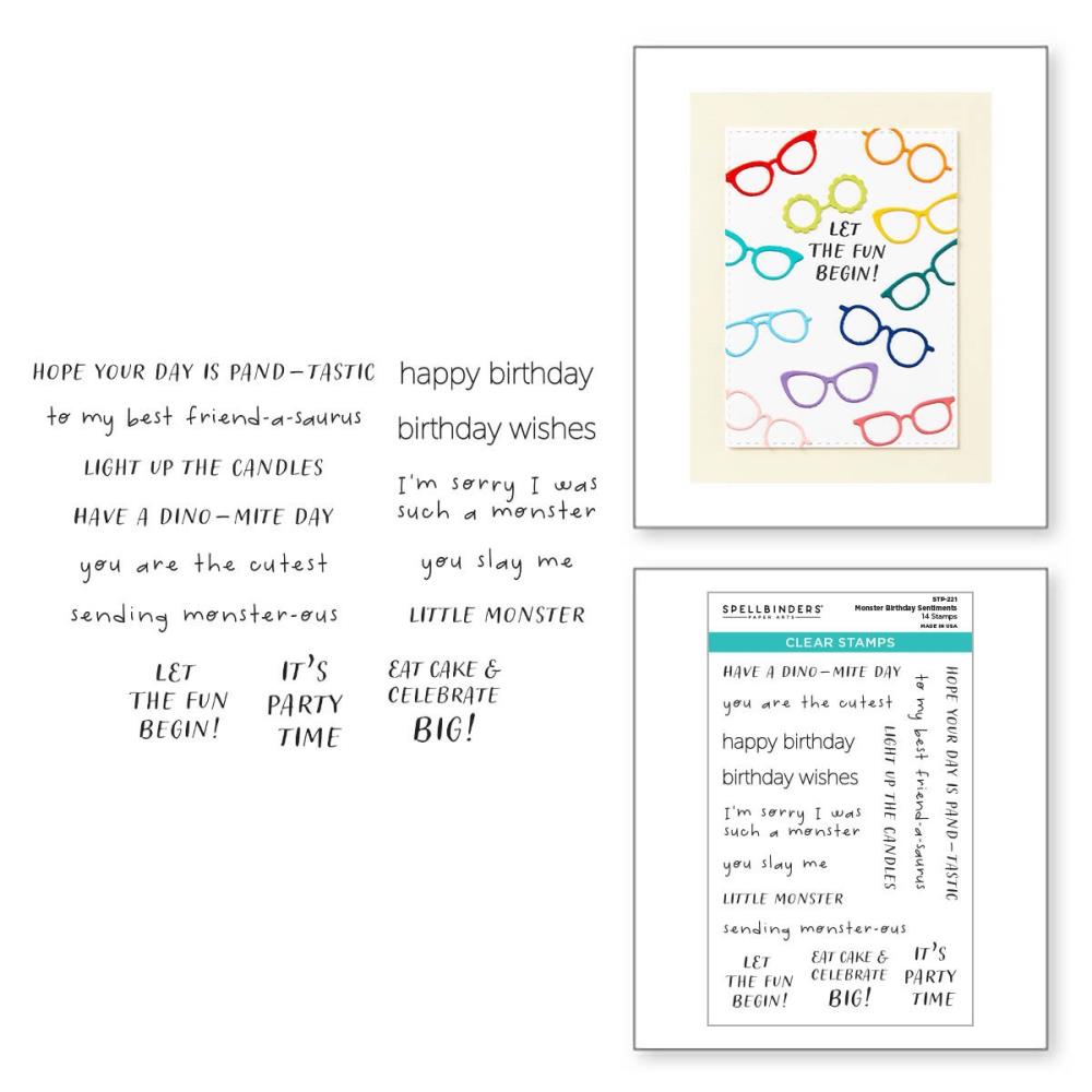 Spellbinders Clear Stamp Set - Monster Birthday Sentiments