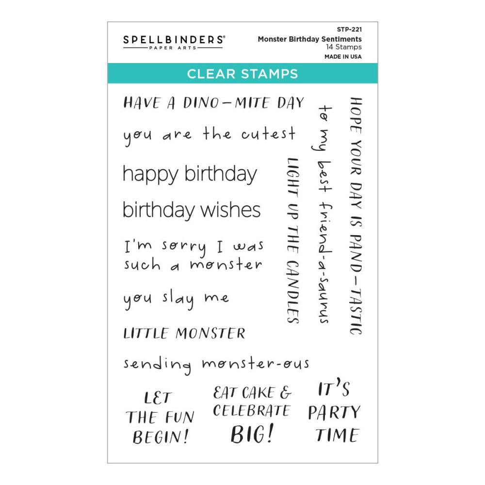 Spellbinders Clear Stamp Set - Monster Birthday Sentiments