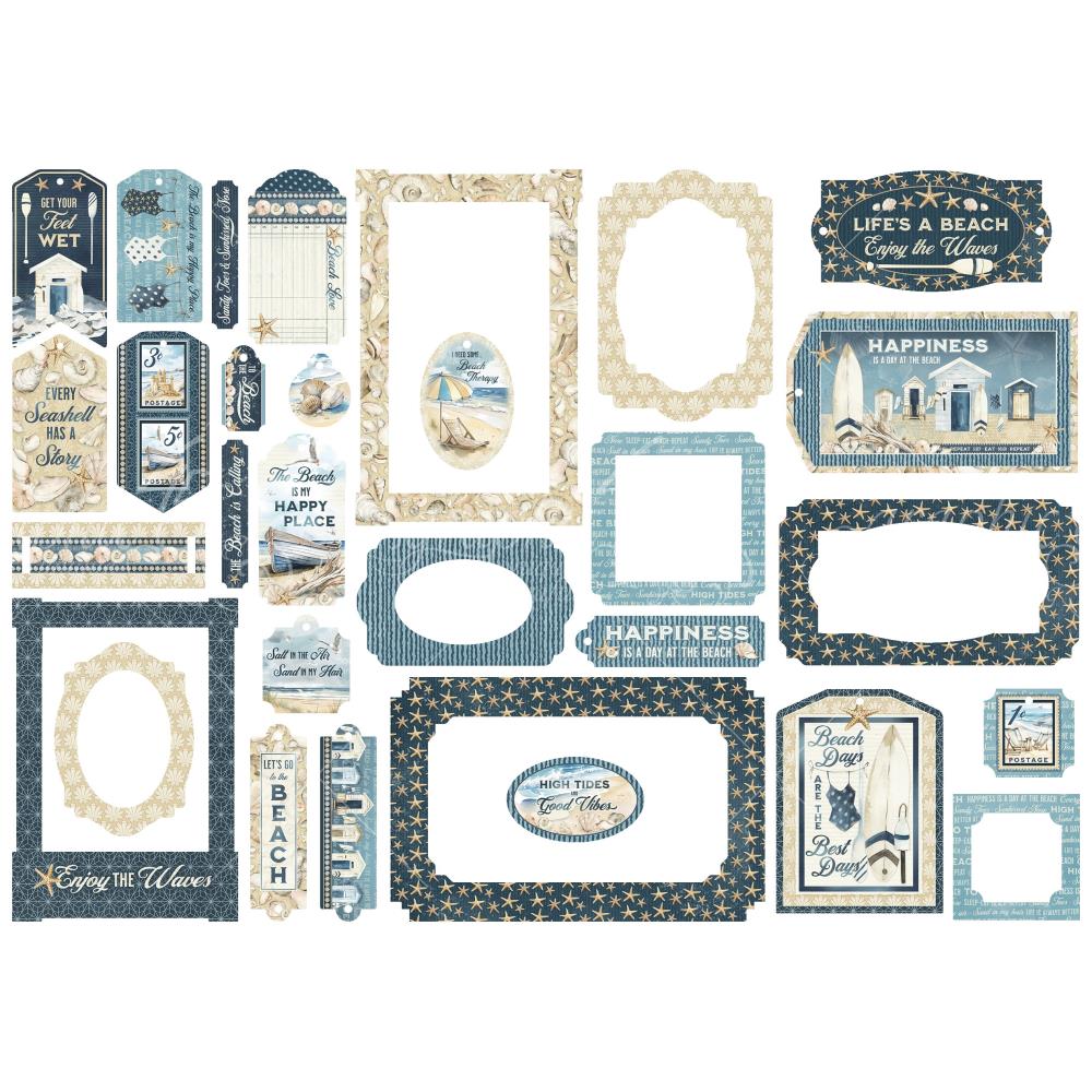 Graphic 45 Cardstock Die-Cut Assortment Chipboard Tags and Frames - The Beach Is Calling