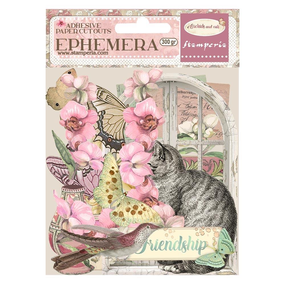 Stamperia Cardstock Ephemera Adhesive Paper Cut Outs - Orchids And Cats