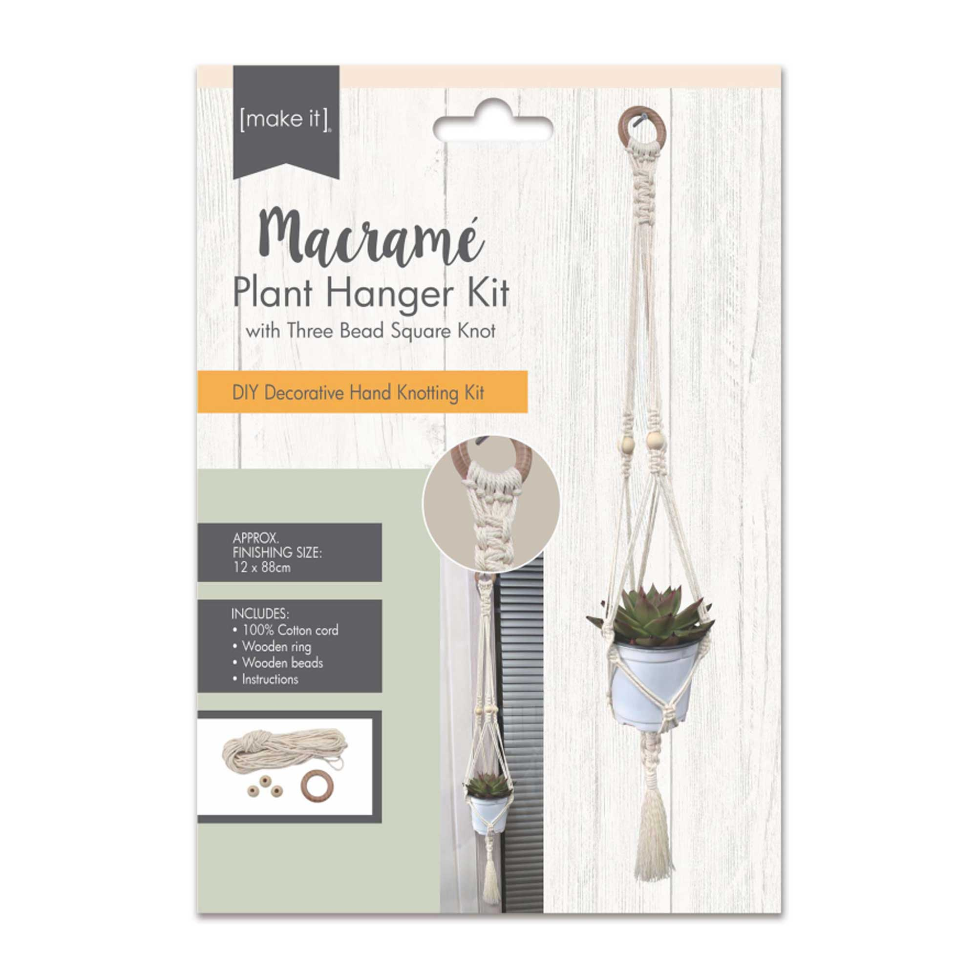 Macrame Plant Hanger Kit - 3 Bead Square Knot