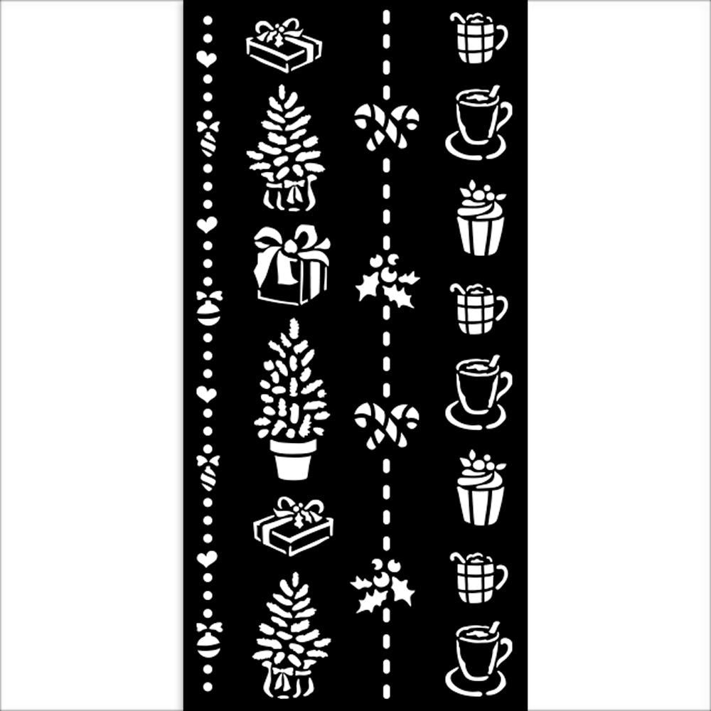 Stamperia Stencil - Christmas Gift & Cups Border