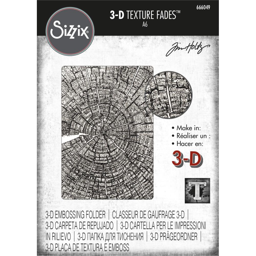 Sizzix 3D Texture Fades Embossing Folder By Tim Holtz - Tree Rings