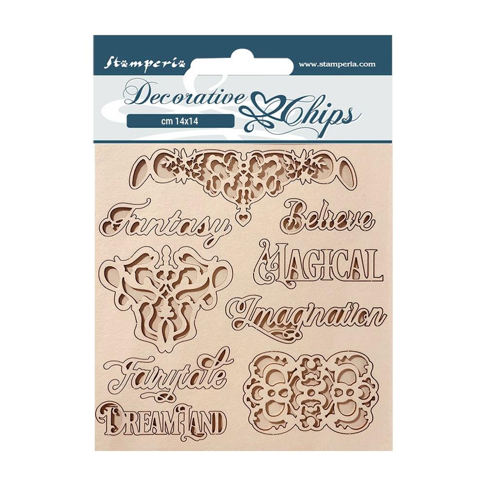 Stamperia Decorative Chips - Magic Forest Writing & Plates