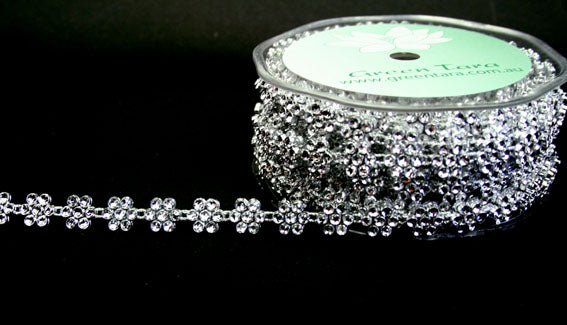 10mm Flower Silver Diamante Trim - Crafty Divas
