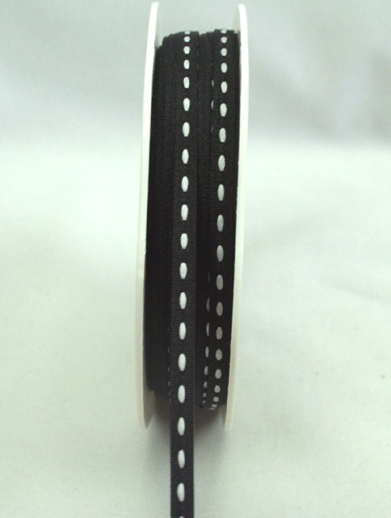 3mm Stitched Grosgrain Black - White - Crafty Divas