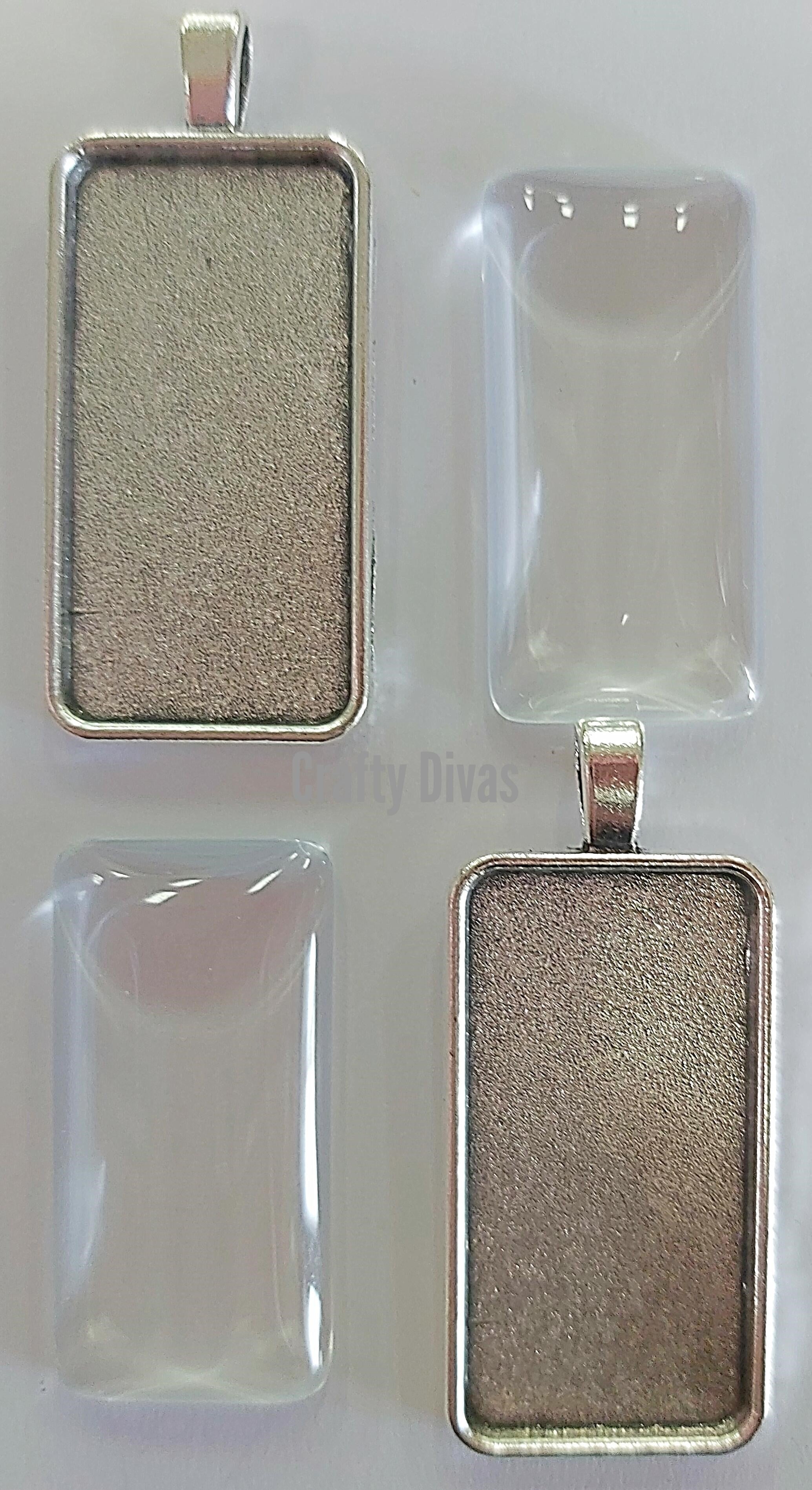 Rectangle Silver Pendant with Cabochon Setting - Large