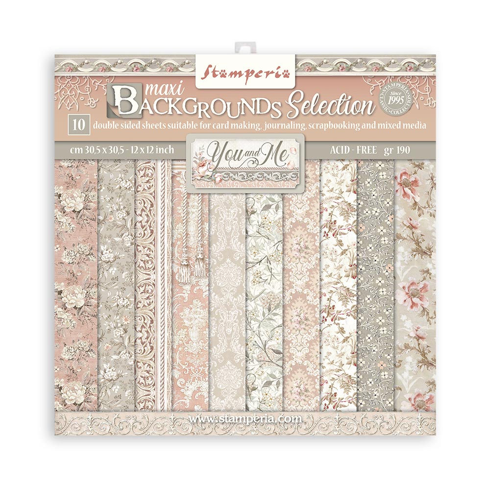 Stamperia Maxi Backgrounds Selection Double-Sided Paper Pad - 12x12 - You and Me