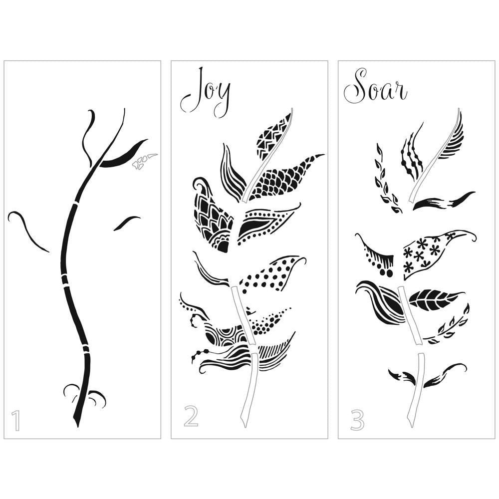 Crafters Workshop Layered Card Stencil 8.5x11 - Layered Joy Feather - Crafty Divas