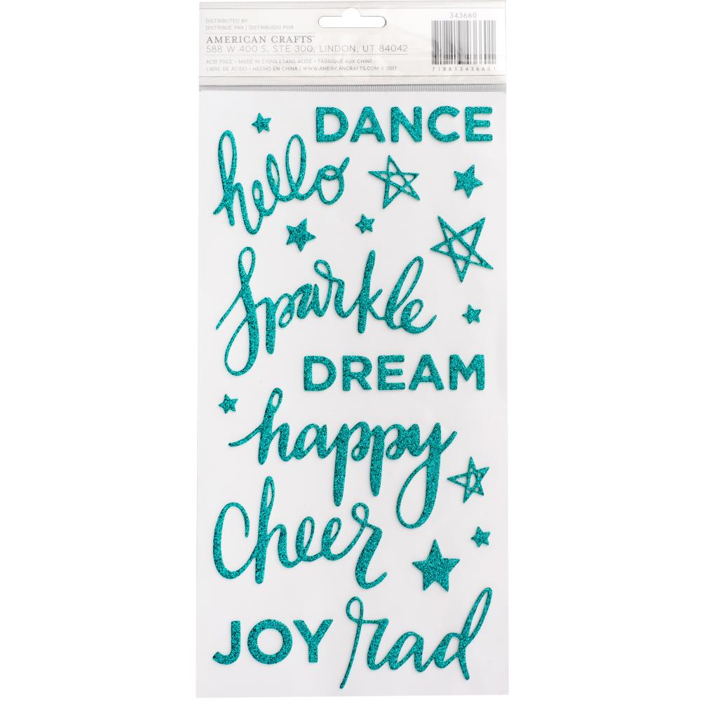 Shimelle Glitter Girl Thickers Stickers - Sparkle Phrases Foam Teal Glitter