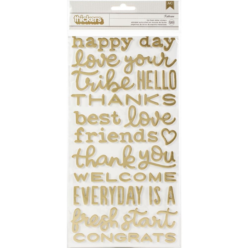 American Crafts Foam Phrases Stickers - Gold Foil