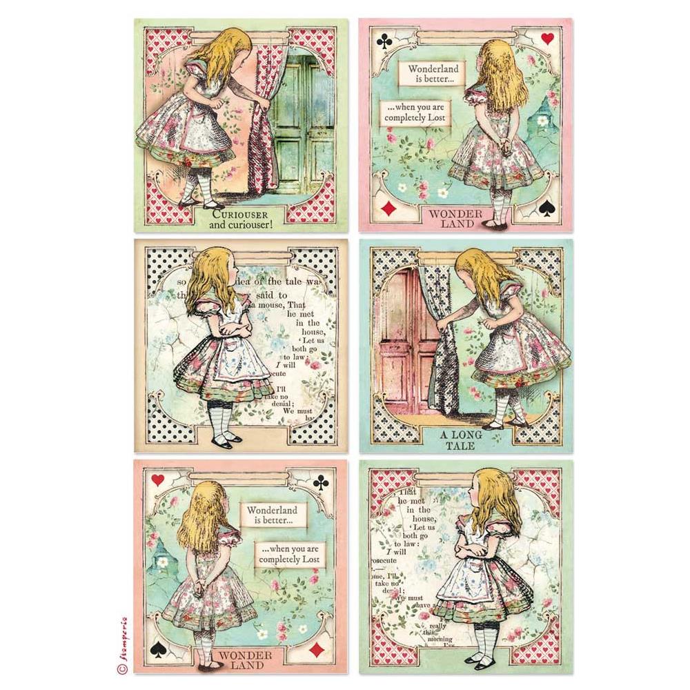 Stamperia Rice Paper Sheet A4 - Alice In Wonderland Cards
