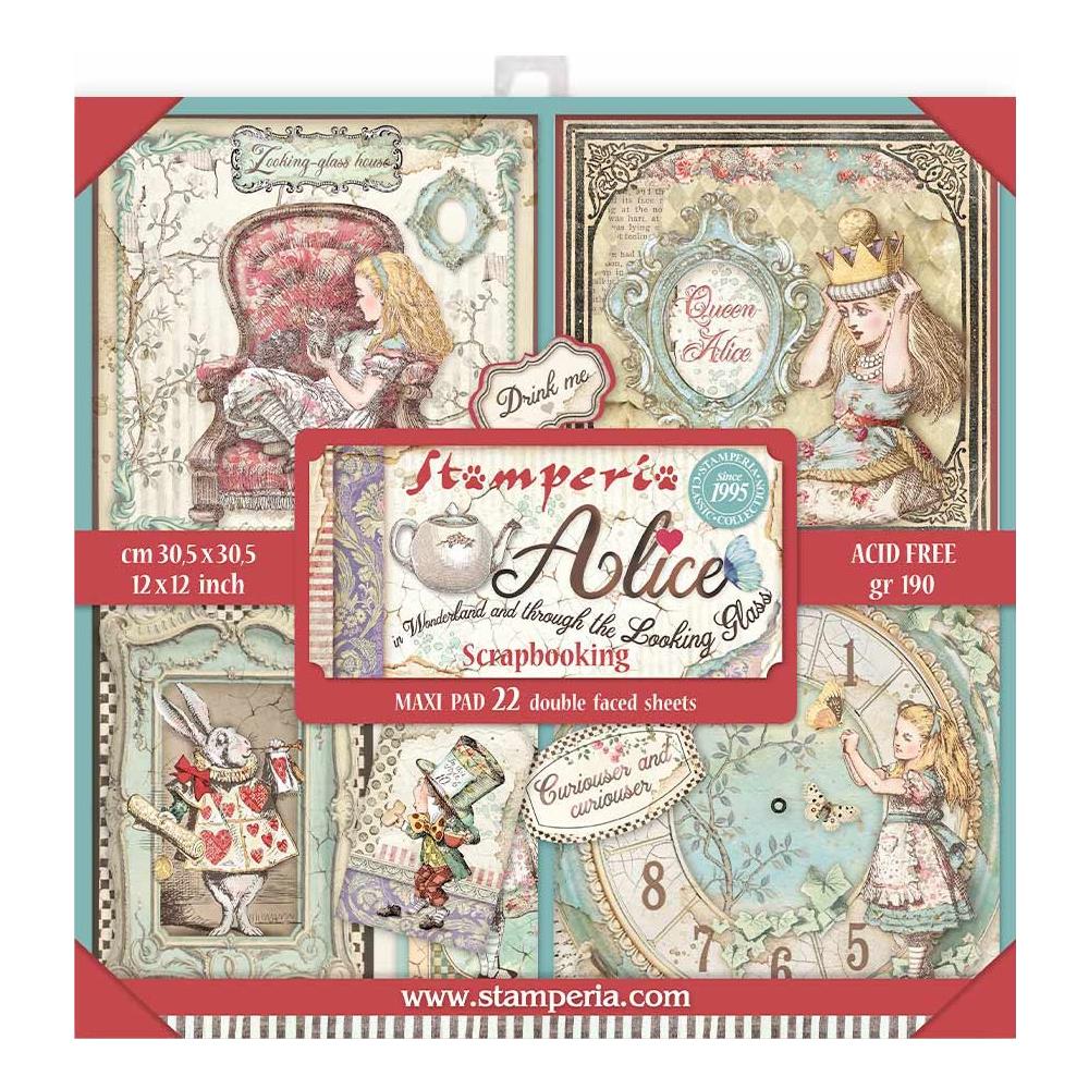 Stamperia Double-Sided Paper Pad 12X12 - Alice In Woderland & The Looking Glass Maxi Pad