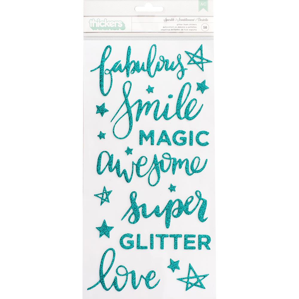 Shimelle Glitter Girl Thickers Stickers - Sparkle Phrases Foam Teal Glitter