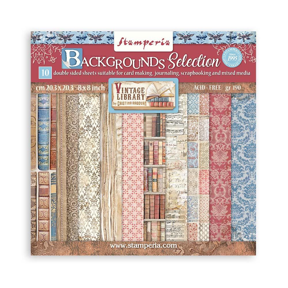 Stamperia Backgrounds Double-Sided Paper Pad 8x8 - Vintage Library
