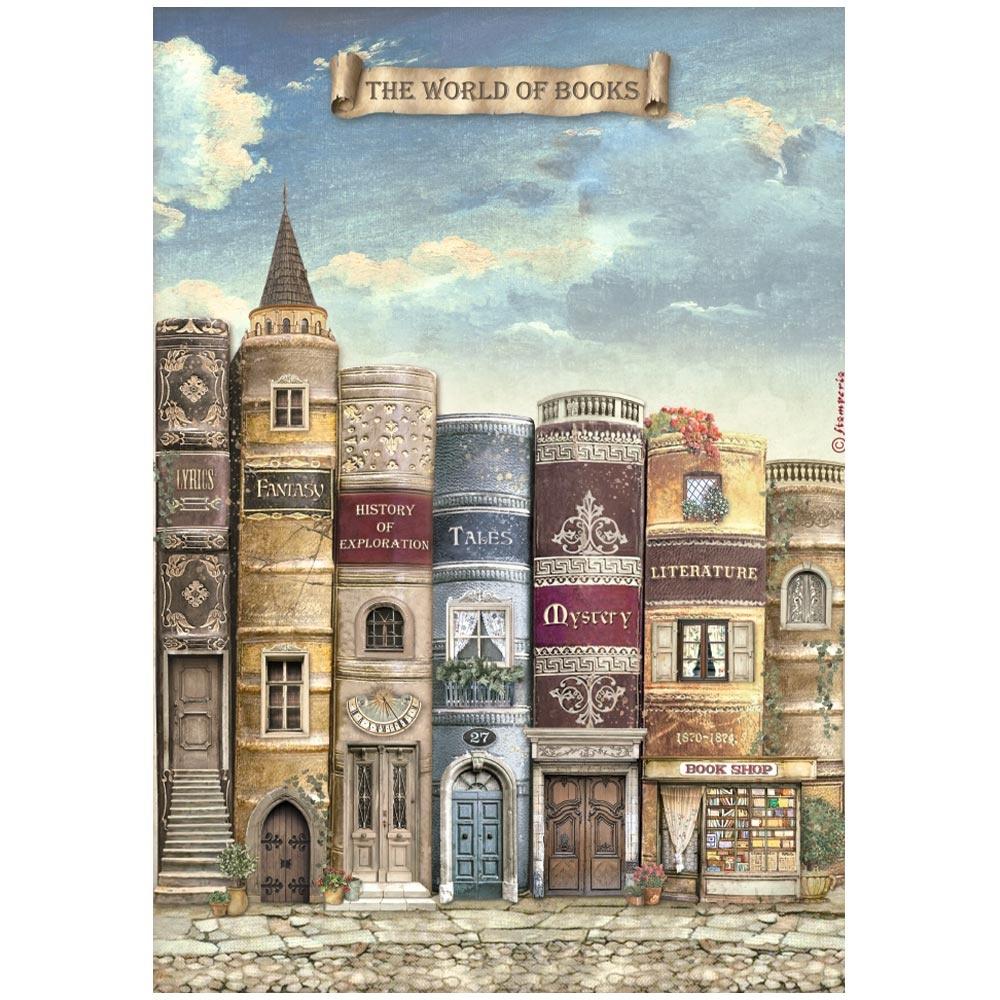 Stamperia Rice Paper Sheet A4 - Vintage Library The World Of Book