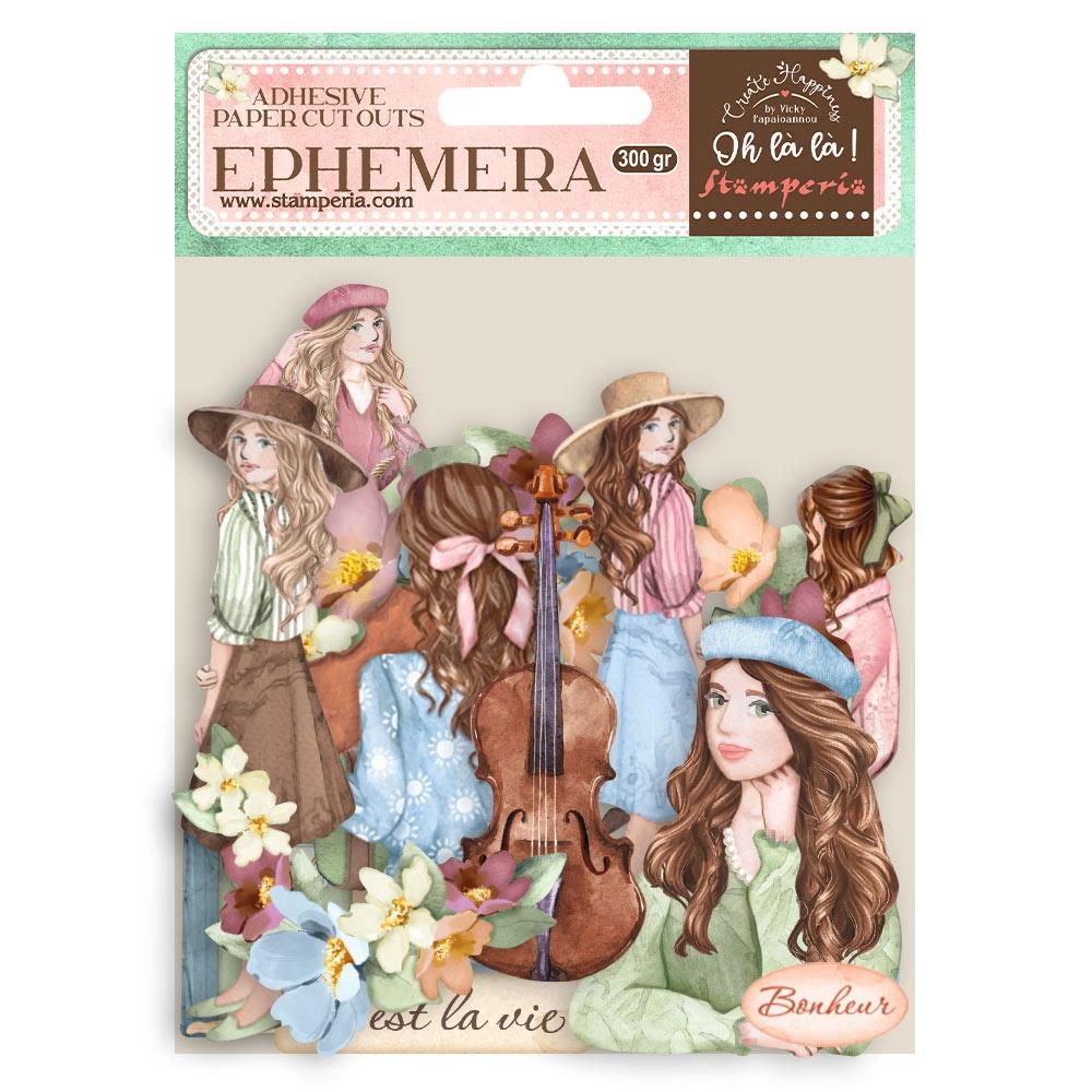 Stamperia Cardstock Ephemera Adhesive Paper Cut Outs - Oh La La - Girls & Flowers