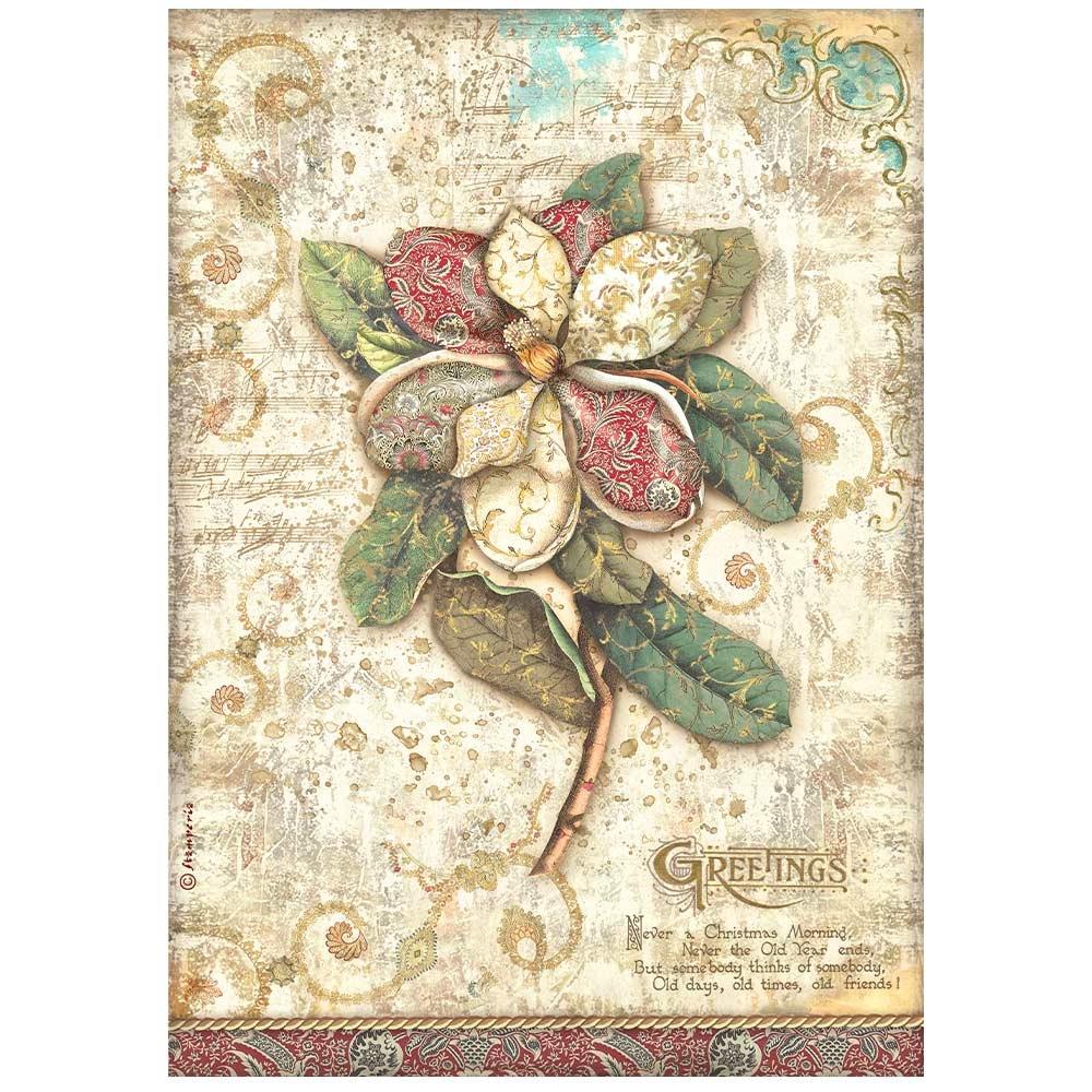 Stamperia Rice Paper Sheet A4 - Christmas Greetings Flower