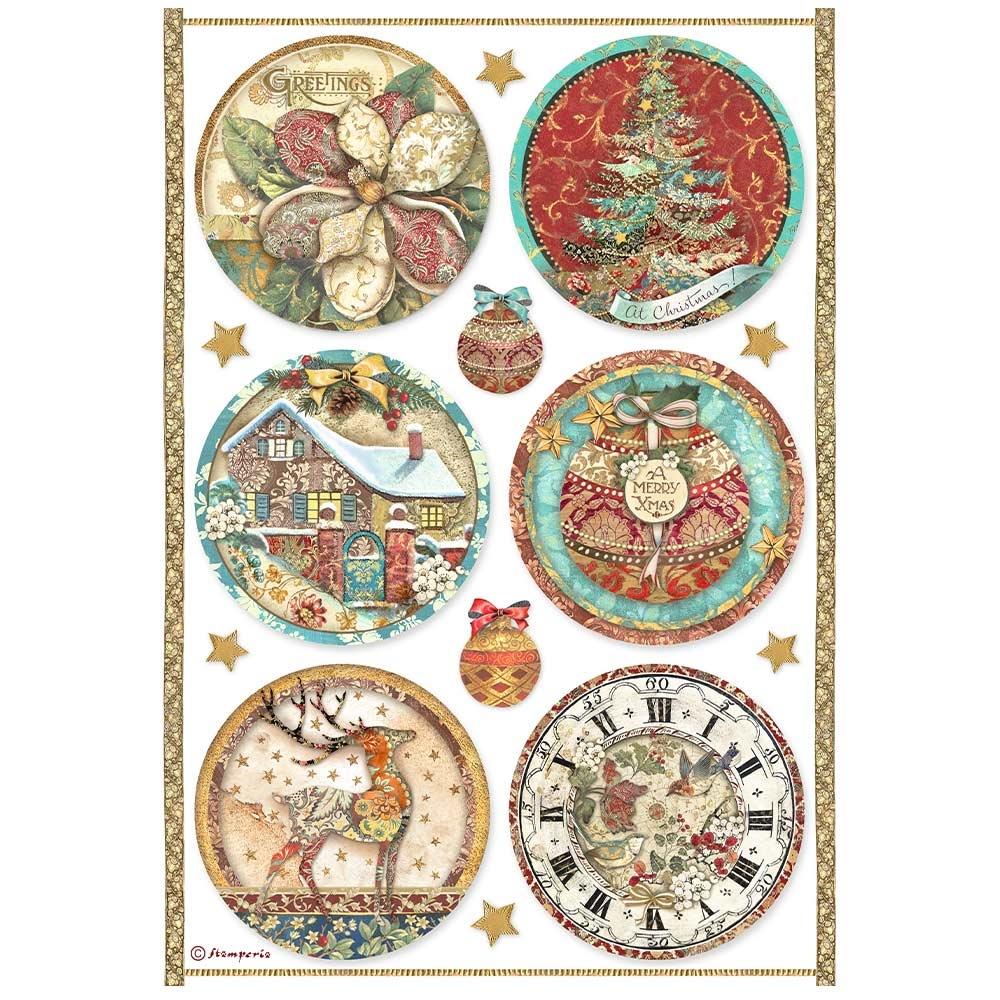 Stamperia Rice Paper Sheet A4 - Christmas Greetings Rounds