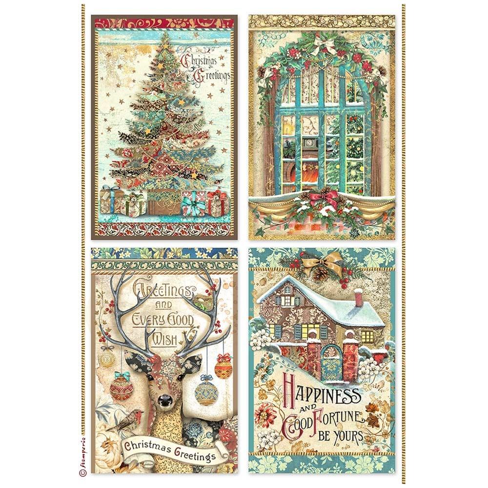 Stamperia Rice Paper Sheet A4 - Christmas Greetings 4 Cards