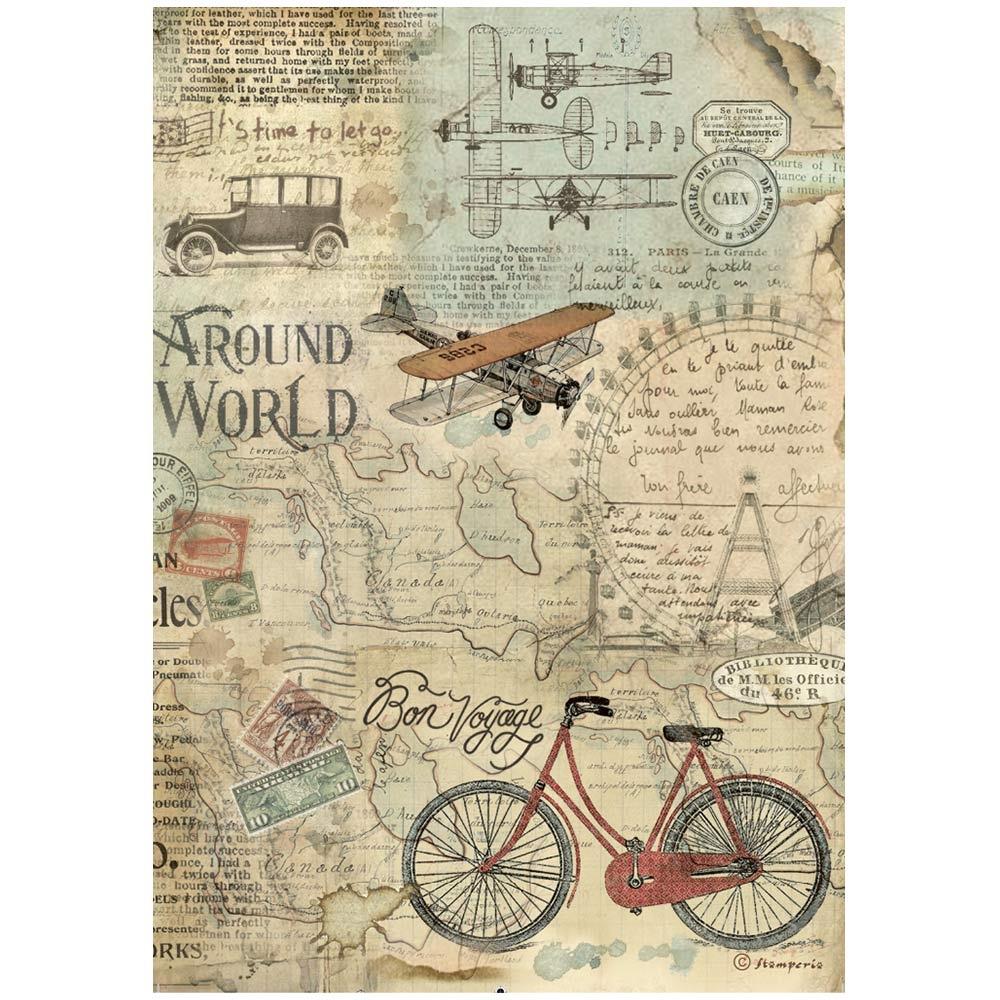 Stamperia Rice Paper Sheet A4 - Around The World Bicycle