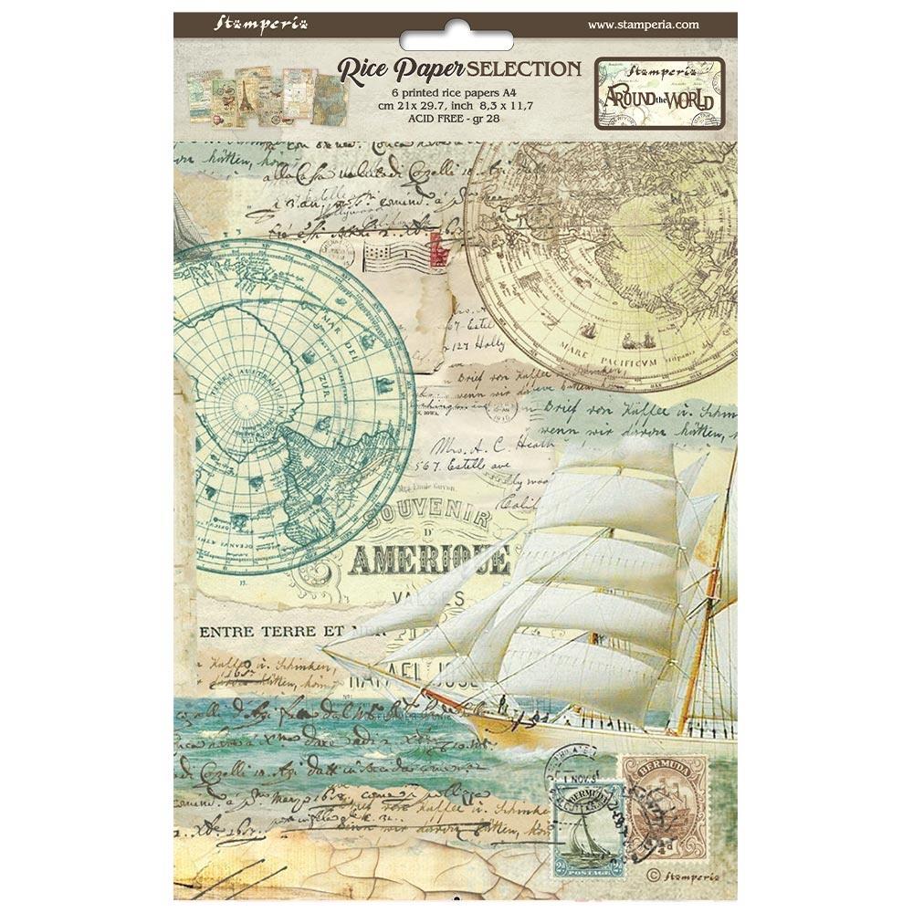 Stamperia Rice Paper Sheets A4 - Around The World 6pk