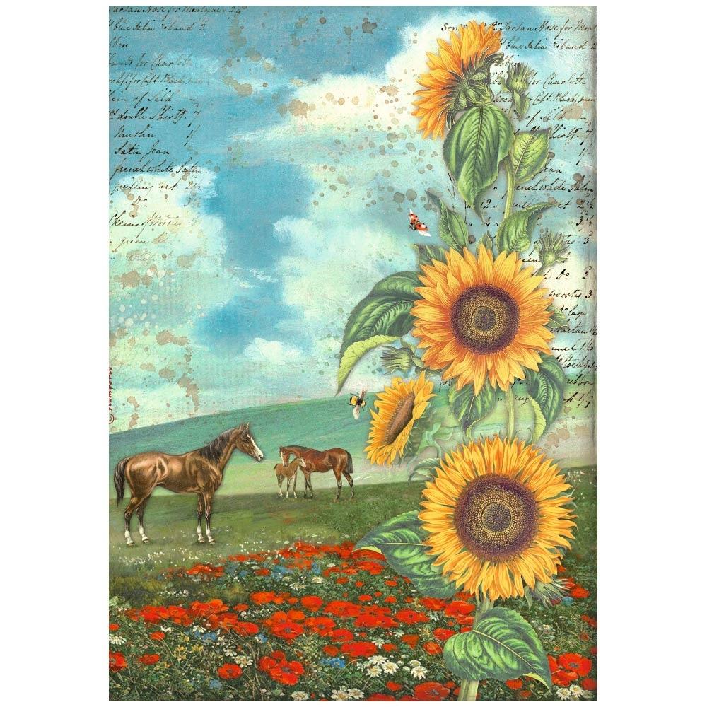 Stamperia Rice Paper Sheet A4 - Sunflower Art And Horses