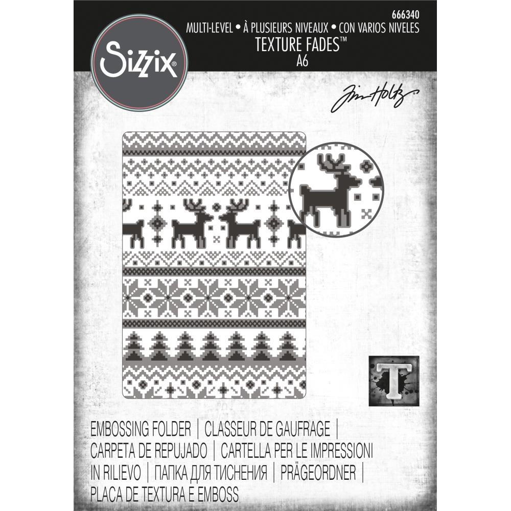 Sizzix 3D Texture Fades Embossing Folder By Tim Holtz - Multi-Level Holiday Knit