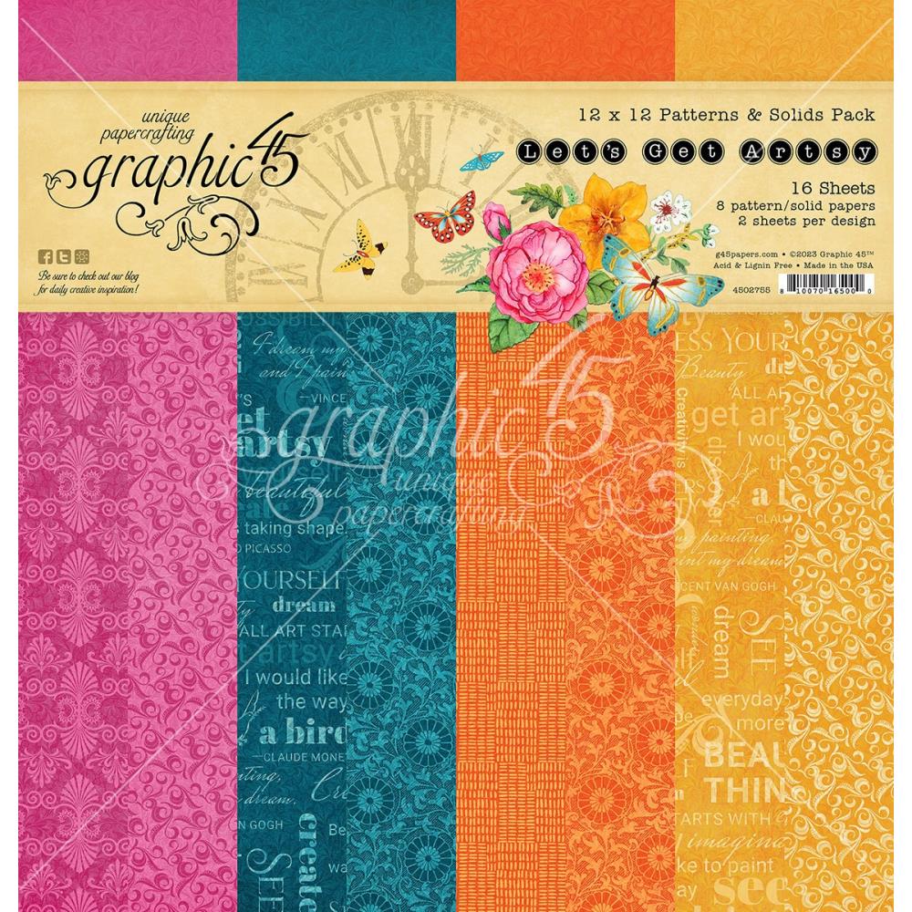 Graphic 45 - Patterns & Solids Double-Sided Paper Pad 12X12 - Let's Get Artsy