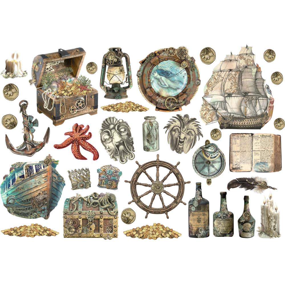 Stamperia Cardstock Ephemera Adhesive Paper Cut Outs - Songs Of The Sea Sailing Ship & Elements