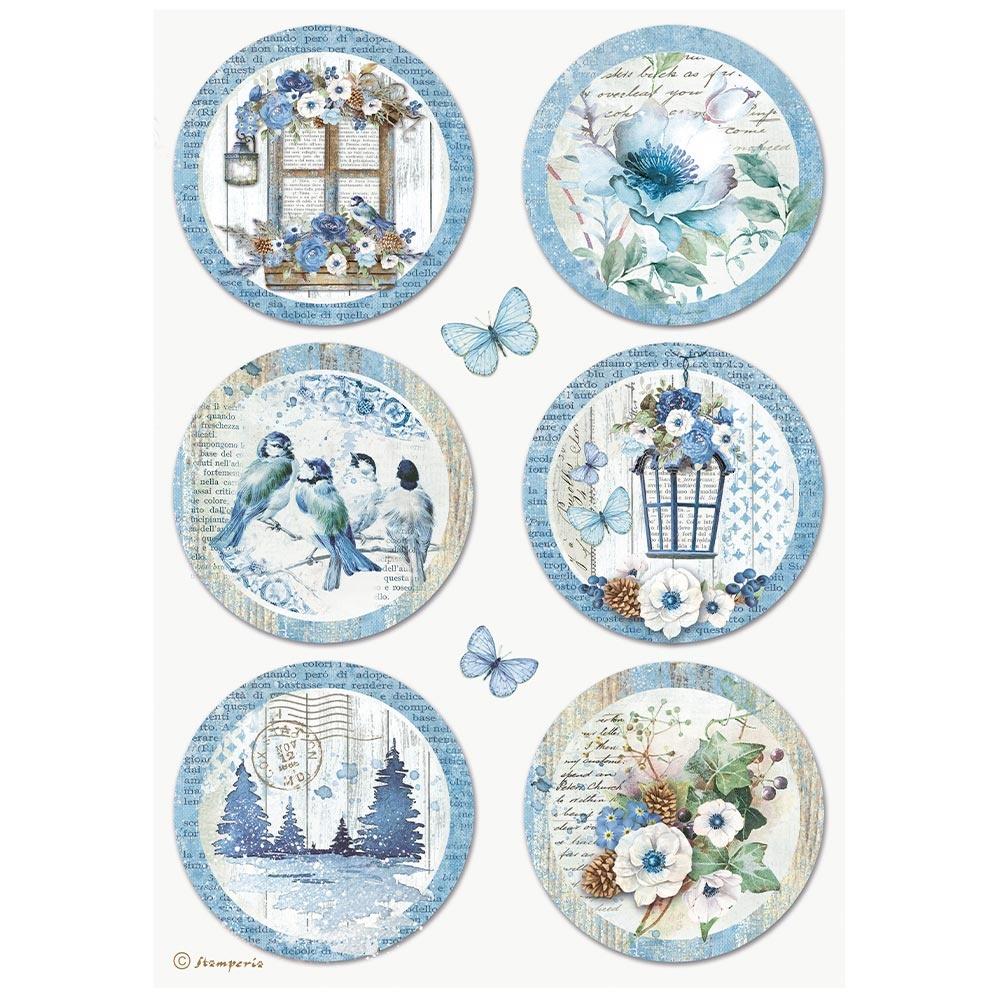 Stamperia Rice Paper Sheet A4 - Blue Land Rounds