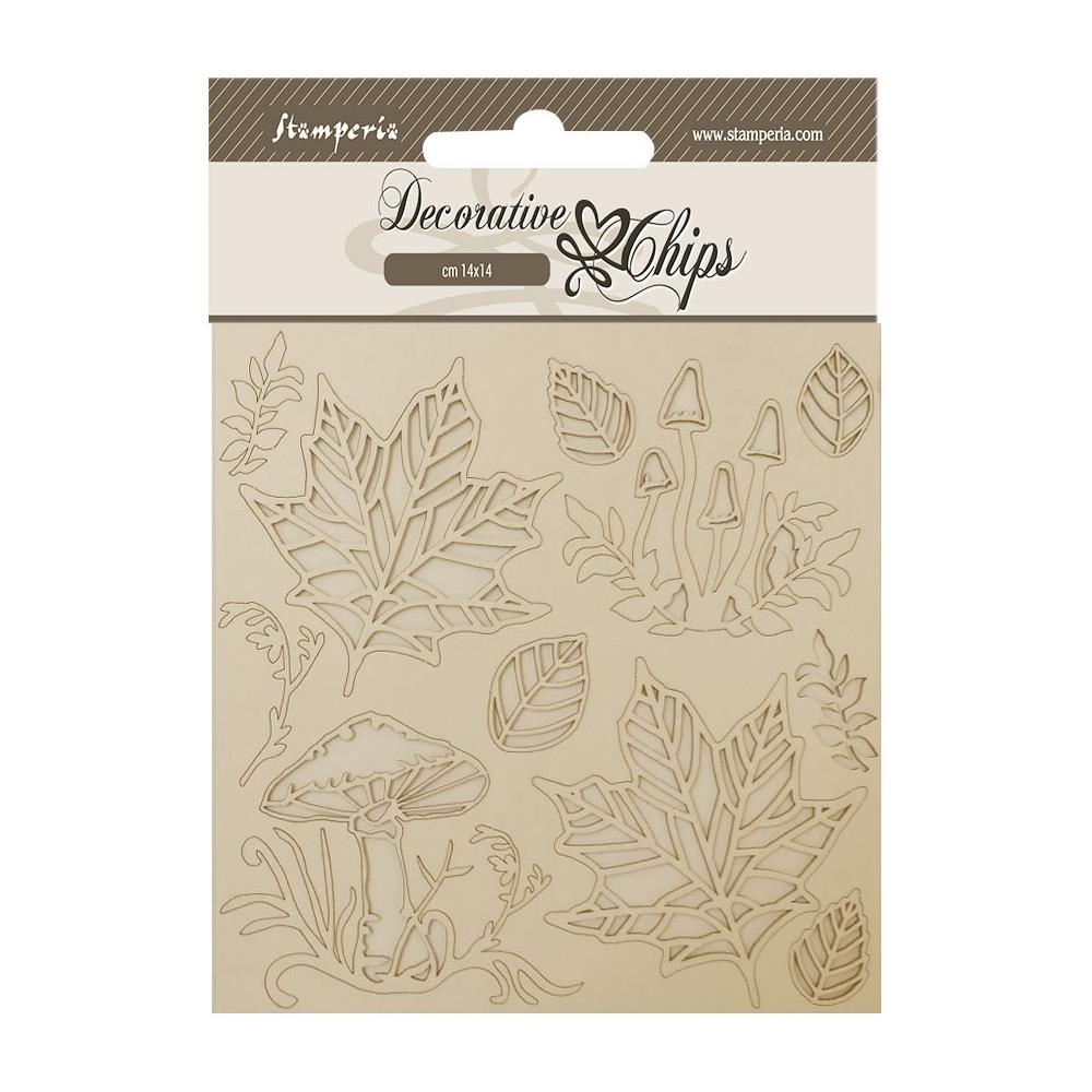 Stamperia Decorative Chips - Woodland Mushrooms And Leaves