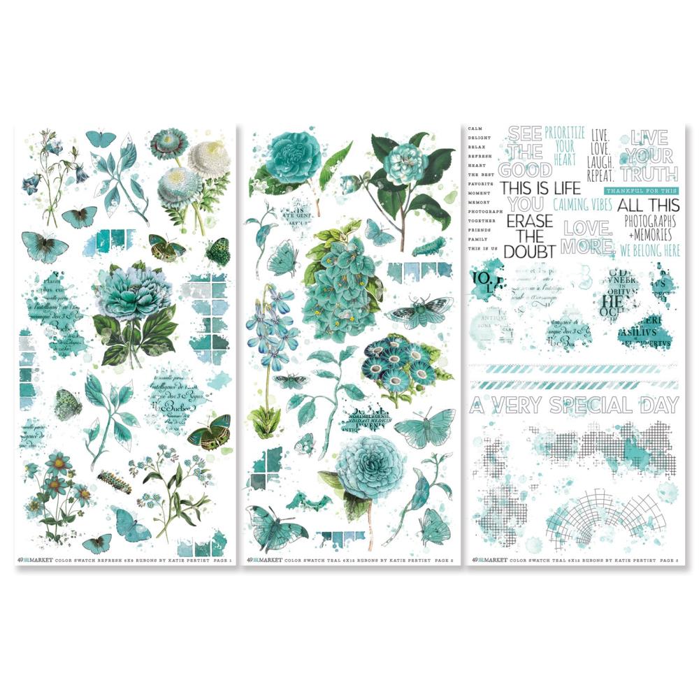 49 And Market - Color Swatch: Teal Rub-On Transfer Set