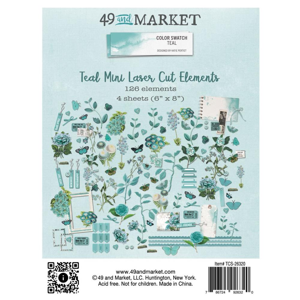 49 And Market - Mini Laser Cut Outs - Color Swatch: Teal Elements