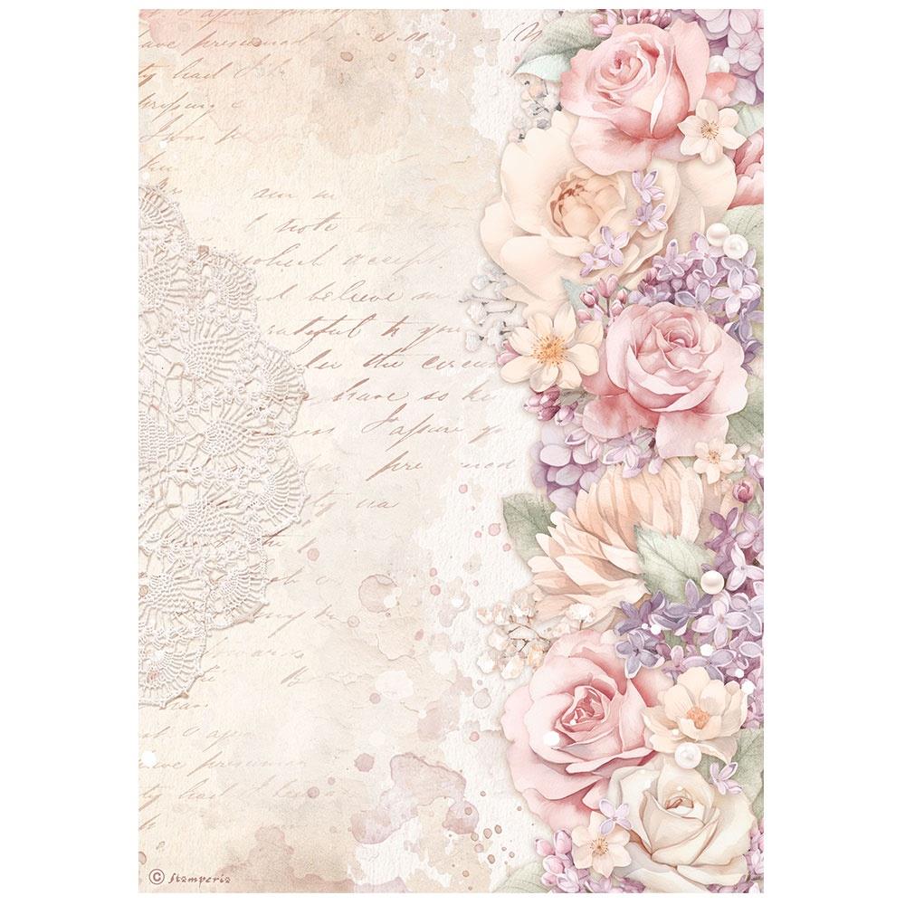 Stamperia Rice Paper Sheet A4 - Romance Forever Floral Border