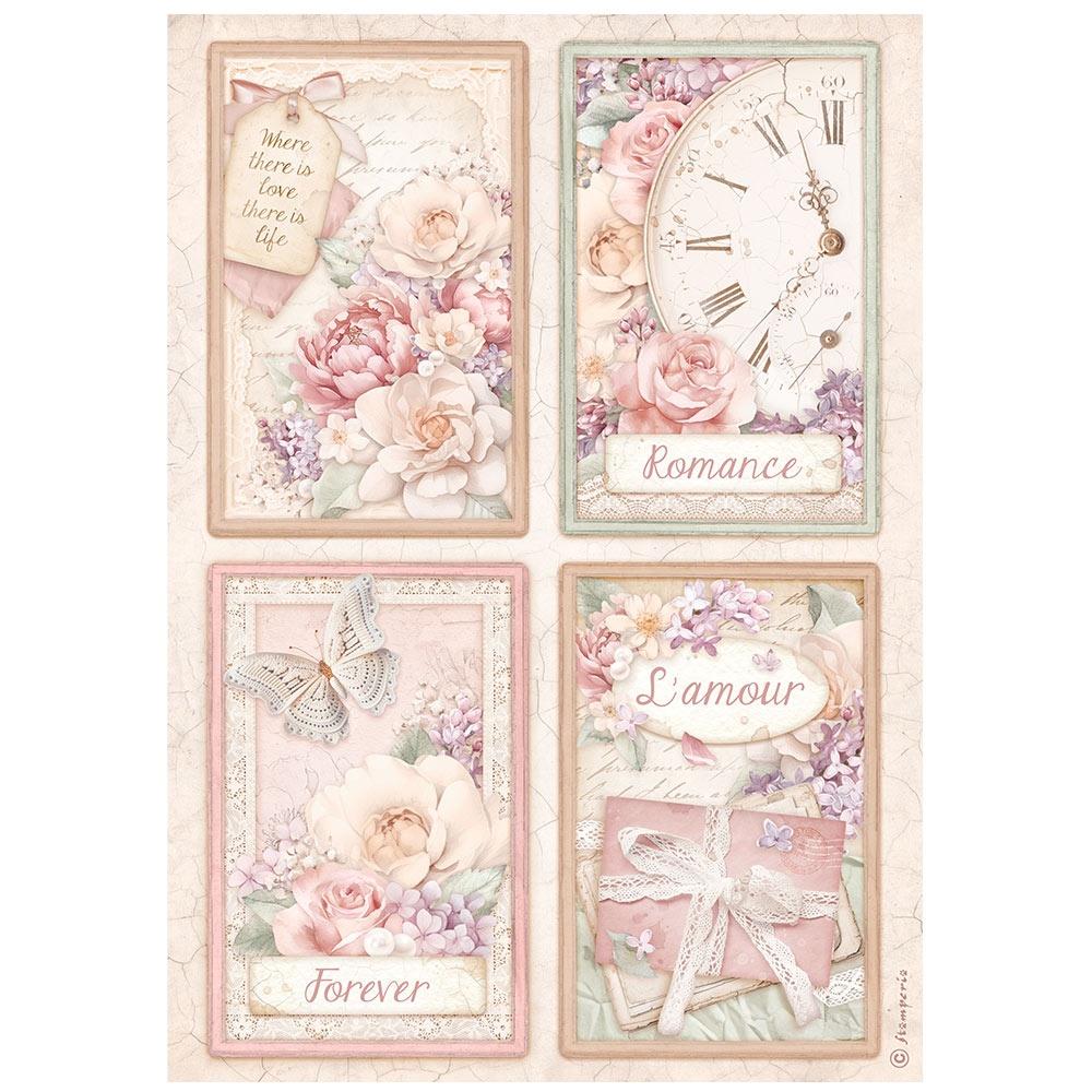 Stamperia Rice Paper Sheet A4 - Romance Forever 4 cards