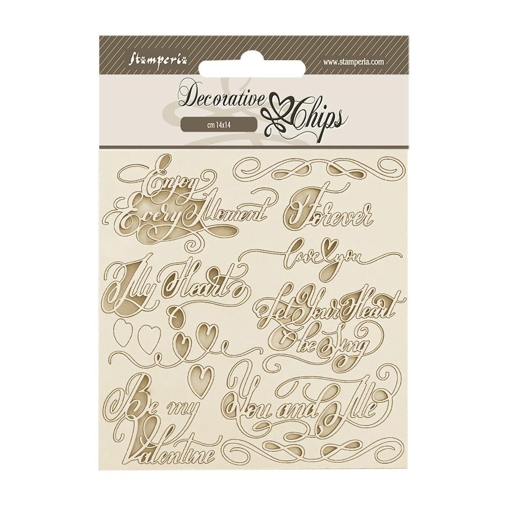 Stamperia Decorative Chips - Romance Forever Quotes