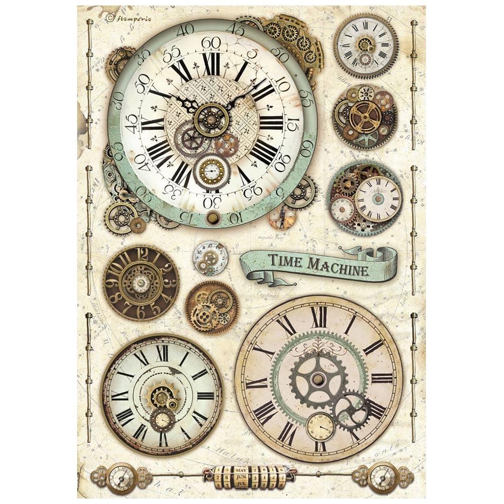 Stamperia Rice Paper Sheet A4 - Voyages Fantastiques Clock