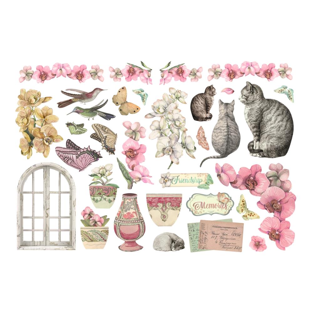 Stamperia Cardstock Ephemera Adhesive Paper Cut Outs - Orchids And Cats