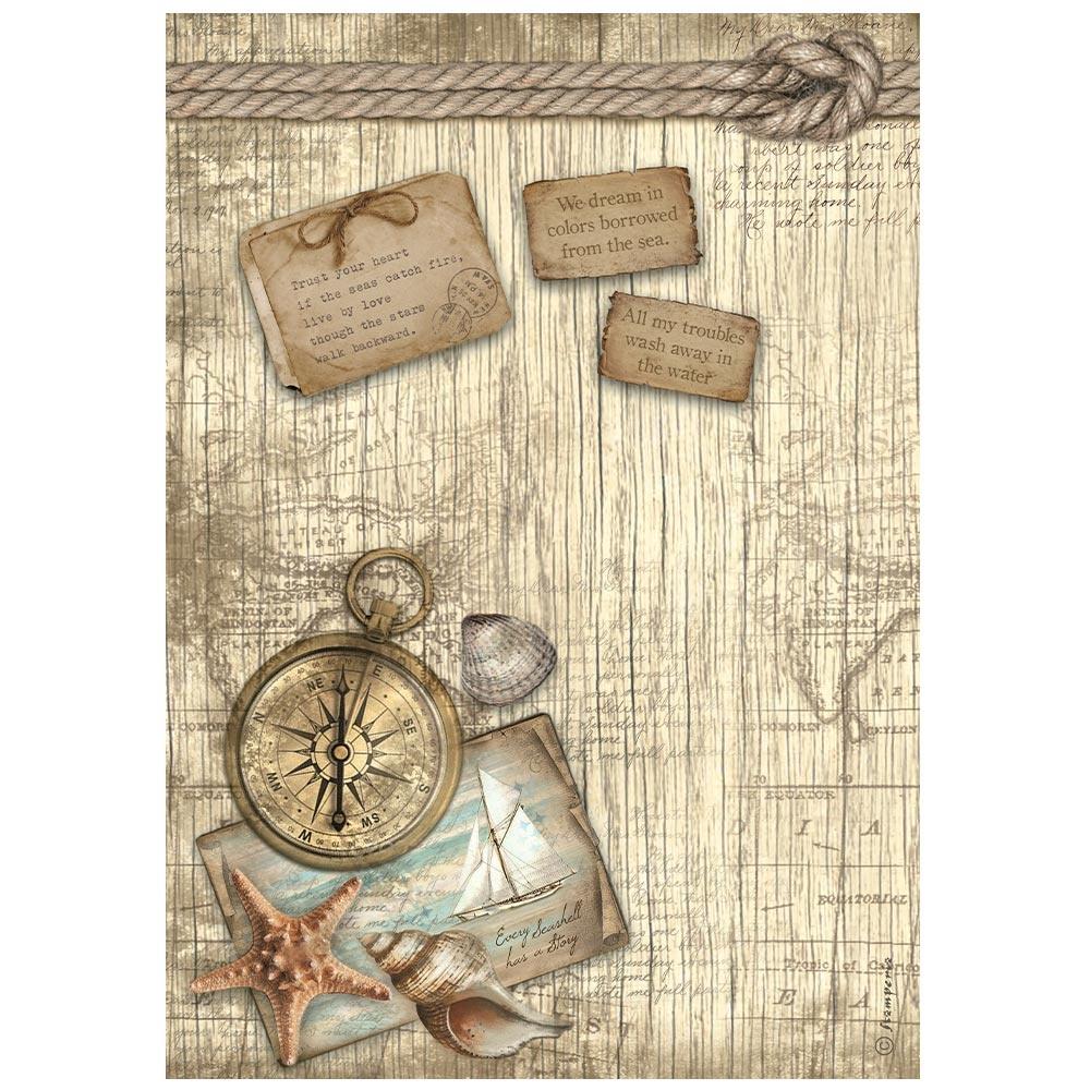 Stamperia Rice Paper Sheet A4 - Sea Land Compass