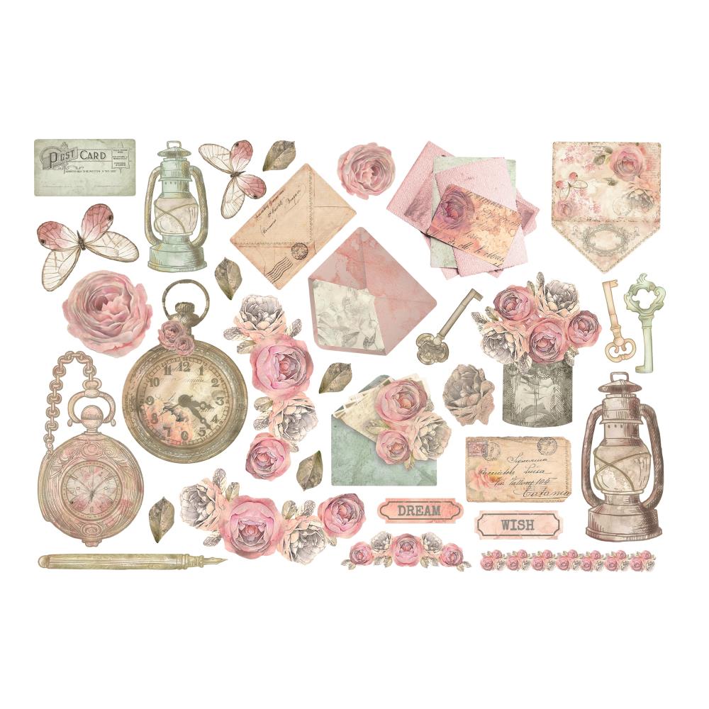 Stamperia Cardstock Ephemera Adhesive Paper Cut Outs - Shabby Rose