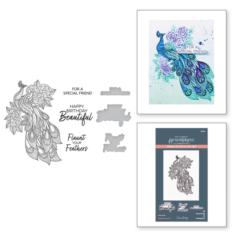 Spellbinders Press Plate & Die Set - Elegant Peacock