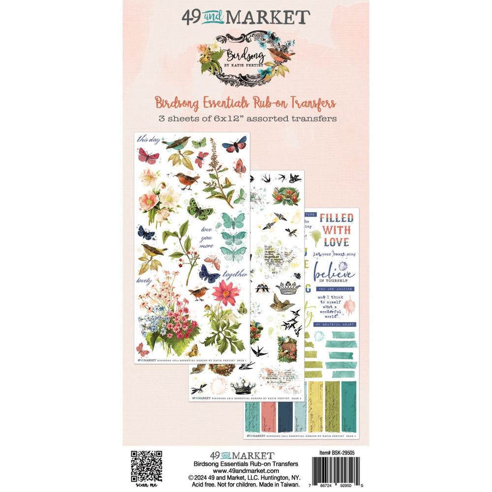 49 And Market Rub-On Transfer Set - Essentials Birdsong