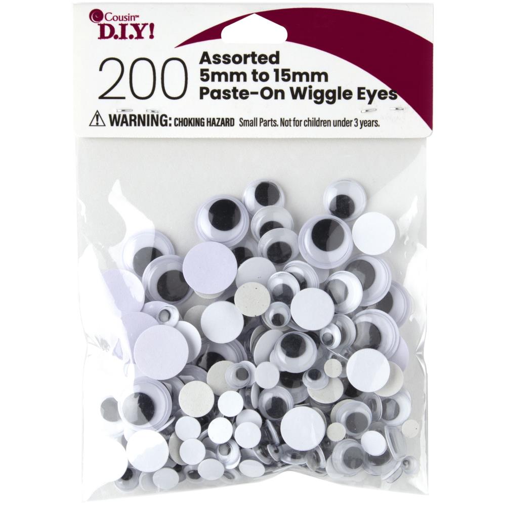 Cousin DIY Paste-On Wiggle Eyes 5mm To 15mm 200pk