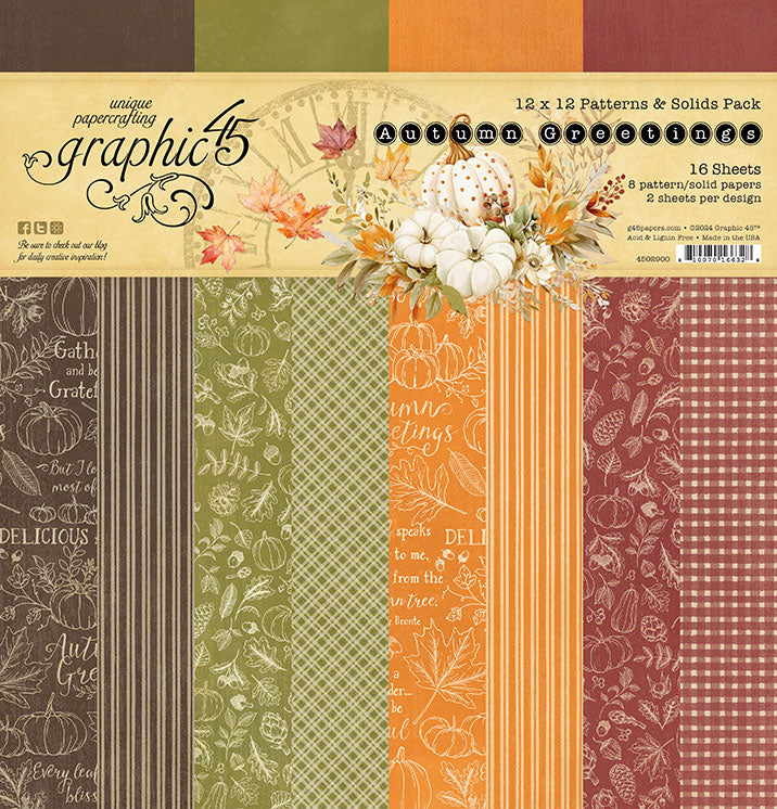 Graphic 45 - Collection Pack Patterns and Solids 12x12 - Autumn Greetings