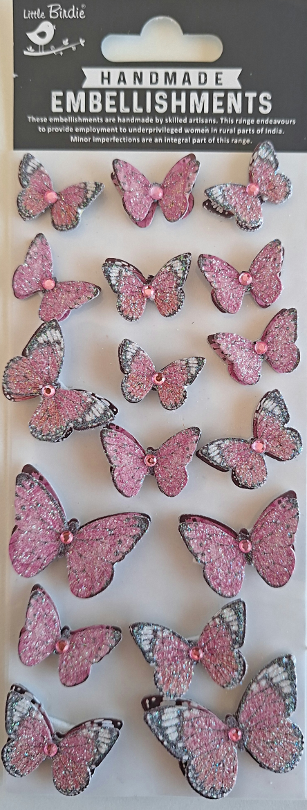 Little Birdie 3D Jewel Butterfly Embellishments - Pink