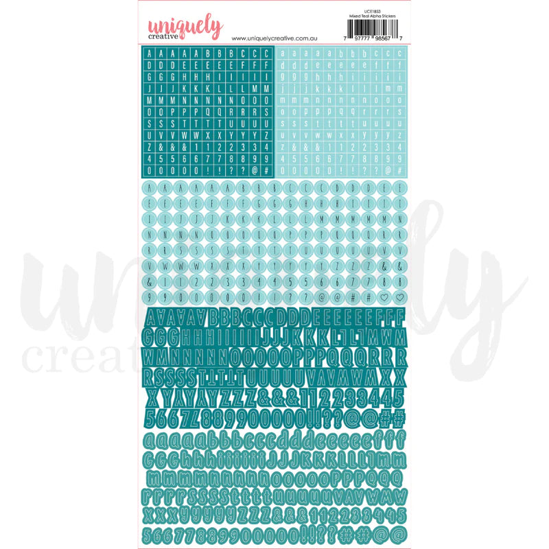 Uniquely Creative - Mixed Pink Alpha Stickers - Teal